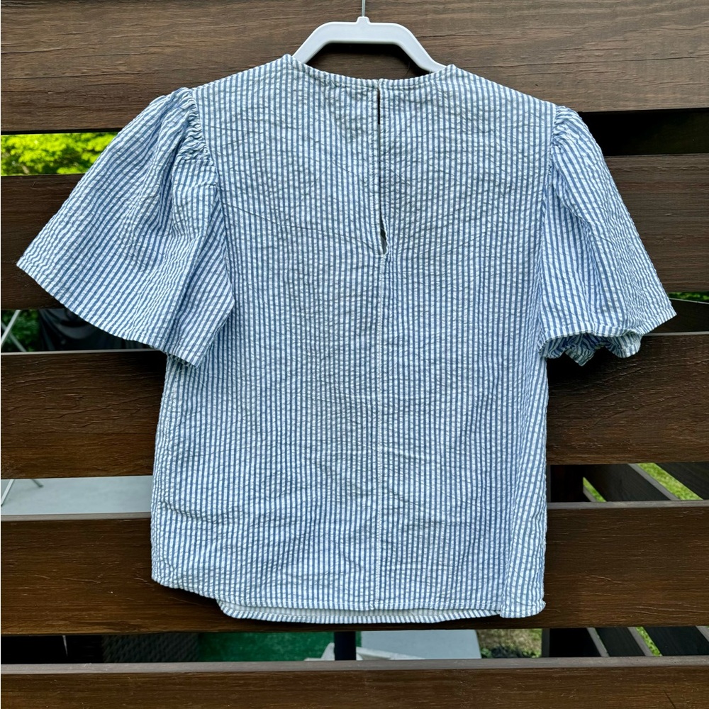 Zara Seersucker Blouse w/ Bell Sleeves Size Small - Picture 4 of 4